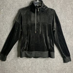 Champion Black Velvet Velor  Hi-neck 1/4 Zip Sweatshirt Women S Thumbholes